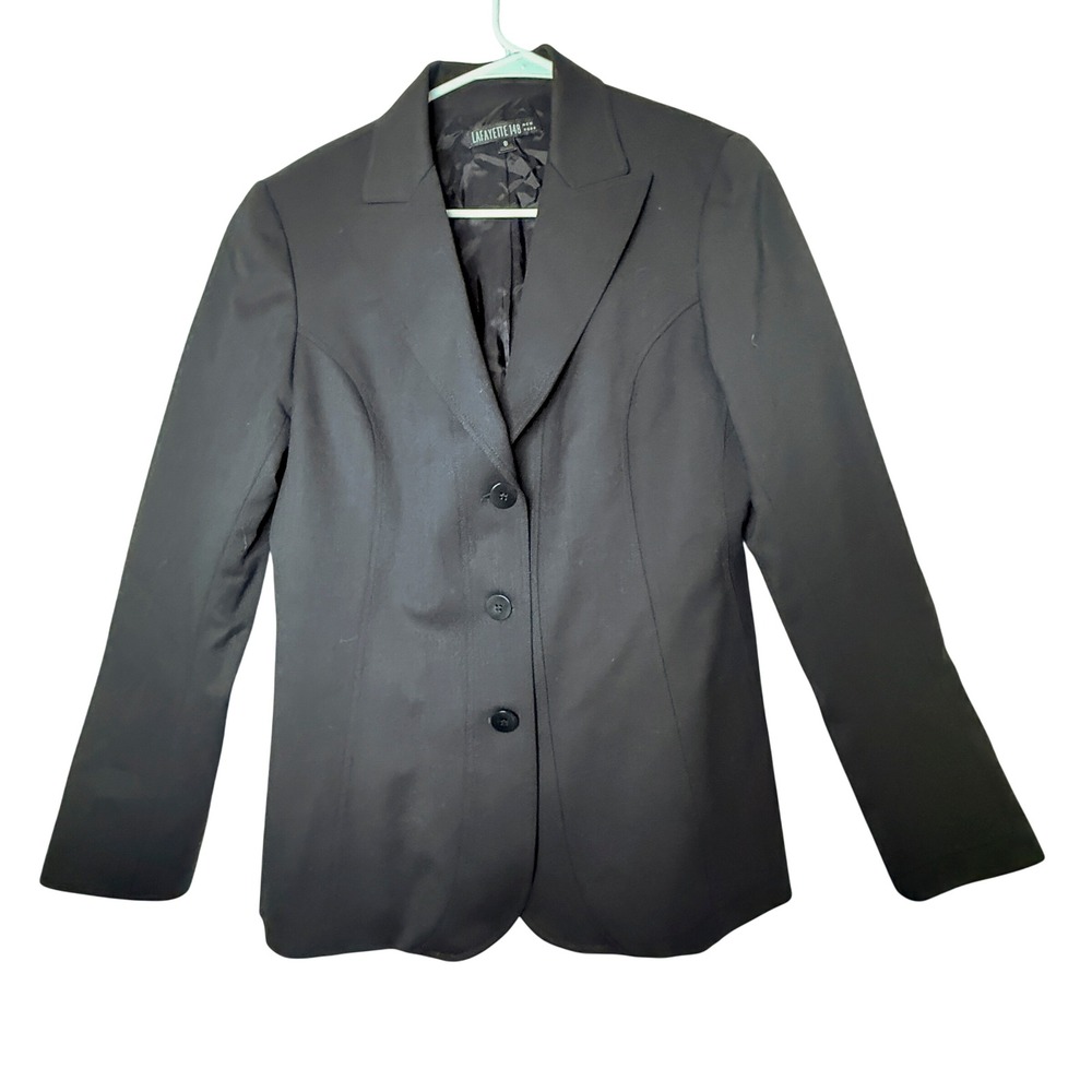 Lafayette 148 New York Blazer Womens 8 Black Virgin Wool Stretch Quiet Luxury
